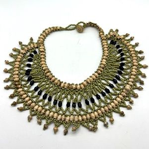 Handcrafted Beaded Necklace - Green and Black